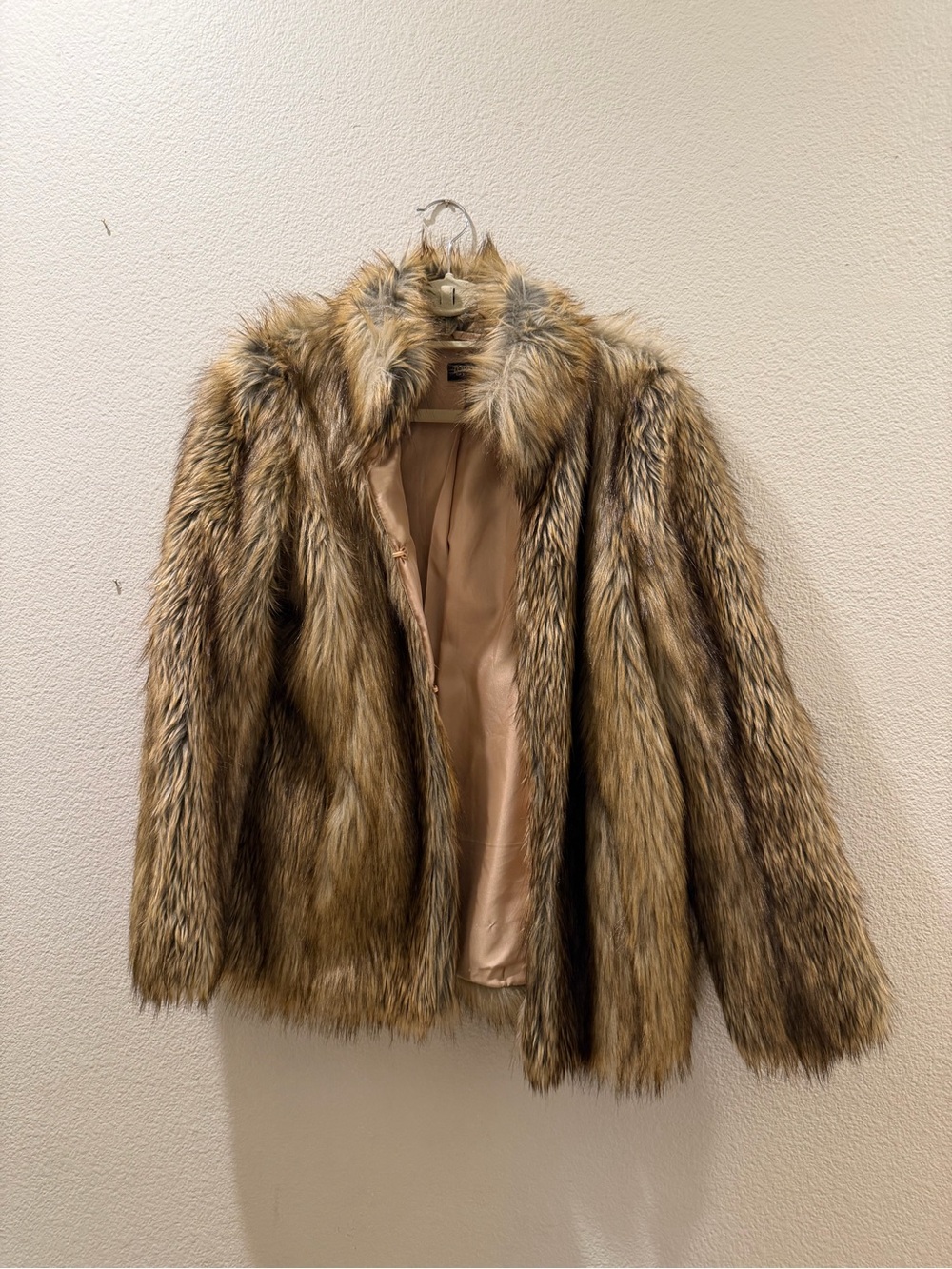 Topshop Faux Fur Jacket Brown Tan Size 6